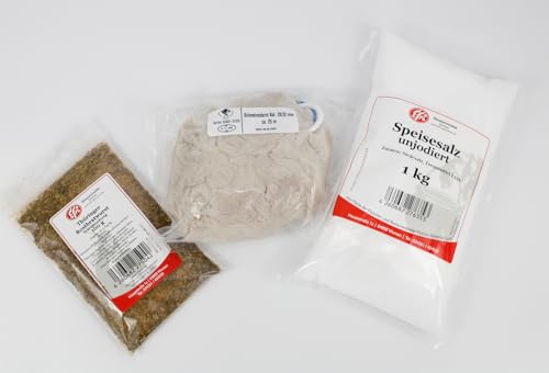 Thüringer Rostbratwurst Set zur Herstellung von Thüringer Rostbratwurst, 25m Schweinedarm als Naturdarm plus 1kg Speisesalz unjodiert plus 100g Efri.de Rostbratwurst Gewürzmischung (Kaliber 28/32) von Fleischer- & Restaurantbedarf Kühren