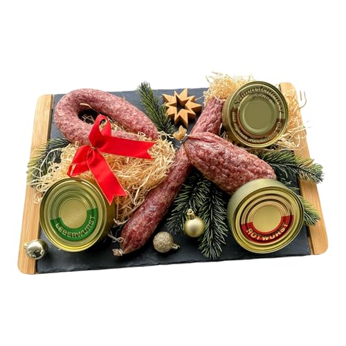 Original Eichsfelder Genuss-Set | Feldgieker 330g | Runde 300g | Stracke 300g & 3x Dosenwurst 190g (Rotwurst, Schwartenwurst, Leberwurst) – Tradition pur im Geschenkset von Fleischerei Weber GmbH