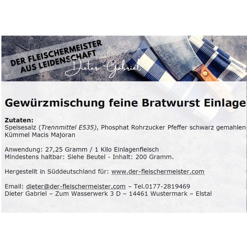 Gew?rzmischung feine Bratwurst Einlage von Fleischermeister aus Leidenschaft