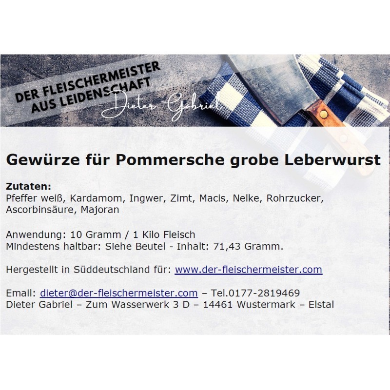 Gew?rzmischung f?r grobe Pommersche Leberwurst von Fleischermeister aus Leidenschaft