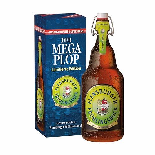 Flensburger Frühlingsbock Mega Plop, Bier Flasche Einweg (1 X 2.0 L) Karton, Geschenkkarton, Biergeschenk von Flensburger