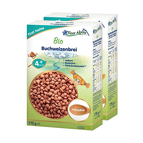 FLEUR ALPINE Bio Babybrei Buchweizen 2er Pack - Leckerer Frühstücksbrei | Nahrhaft und glutenfrei | einfache Zubereitung | Babynahrung 4+ Monate ohne Zuckerzusatz | 2x7 Portionen von Fleur Alpine