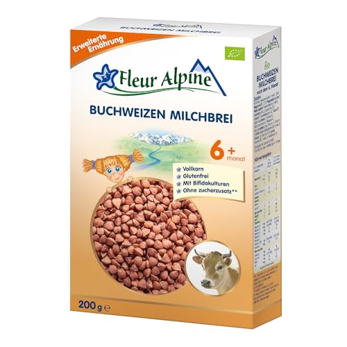 FLEUR ALPINE Bio Buchweizen - Baby Milchbrei für köstliches Frühstück, Nahrhafter und einfach zuzubereitender glutenfreier Brei, Babynahrung nach dem 6+ Monate ohne Zuckerzusatz, 5 Portionen von Fleur Alpine