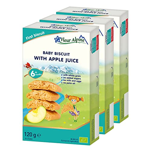 Fleur Alpine Babykekse mit Apfelsaft - 18 x 2 Leckere Babysnacks für den leckeren, glatten Frühstücksbrei oder den Snack für zwischendurch | Einfache Vollkorn-Snackkekse ohne Zuckerzusatz | 6 Monate von Fleur Alpine