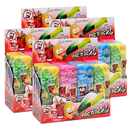 Flic'n'lic Lutscher XL Zungenfärber mit fruchtigem Geschmack 12 Stk. (4er Pack) von Flic´n´lic
