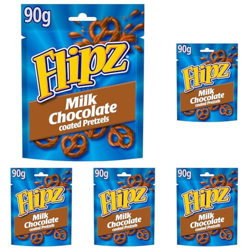 McVitie's Flipz Milk Chocolate Brezel, knusprige Salzbrezeln mit Milchschokolade, Salzgebäck mit süß-salzigem Geschmack für einzigartigen Knabberspaß, 1x90 g (Packung mit 5) von Flipz