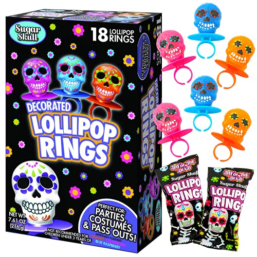 Halloween Day of the Dead Sugar Skull Lutscherringe, 215 g, Box mit 18 Stück von Flix Candy