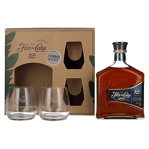 Flor de Caña Centenario 12 Years Old Rum 40% Vol. 0,7l in Geschenkbox mit 2 Gläsern von Flor de Caña