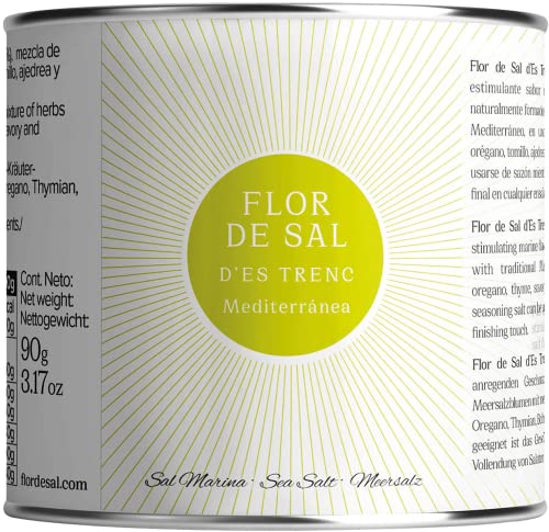 Gusto Mundial Flor de Sal d’Es Trenc Mediterranea Salz 90g | unbehandeltes, naturbelassenes Meersalz aus Mallorca | Mit mediterranen Kräutern von Flor de Sal d'Es Trenc