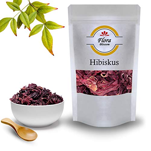 100g Flora Blossom Hibiskus Blüten Tee – Natürlich Ohne Zusätze - Hibiskustee - Roter Hibiscus Ganz Getrocknet - Gourmet Qualität von Flora Blossom