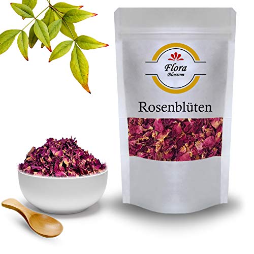 50g Flora Blossom Rosenblüten Getrocknet – Natürlich Ohne Zusätze - Essblüten Teeblüten - Rosenblütenblätter - Rosenblütentee - Rosenknospen Blätter - Rosen Süßlich von Flora Blossom