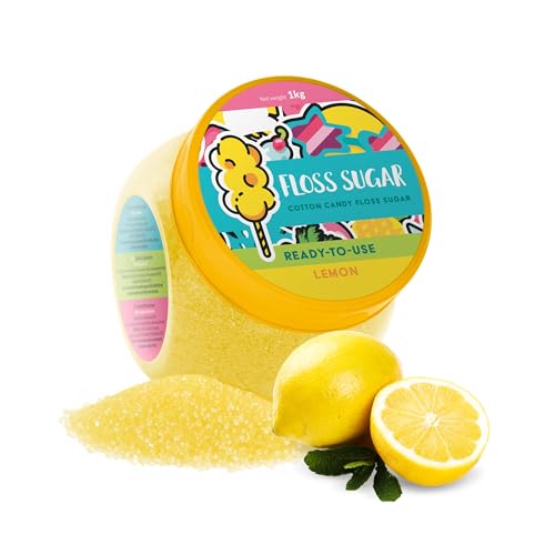 Floss Suger-Zuckerwatte (10 natürliche Geschmacksrichtungen und Farben) / Set 1kg: Zitrone/Ananas/Apfel/Kirsche/Zitrone/Bubble Gume/Cola/Himbeere/Zuckermaschinenzuc von Floss Sugar