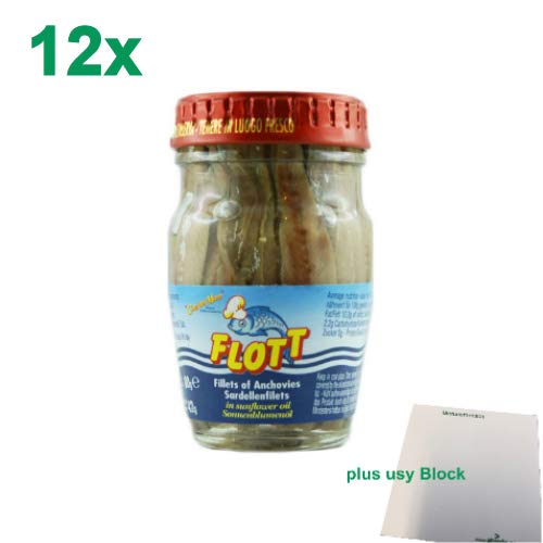 Flott Acciughe "Anchovies Sardellenfilets" in Sonnenblumenöl Gastropack (12x80g) + usy Block von Flott S.P.A