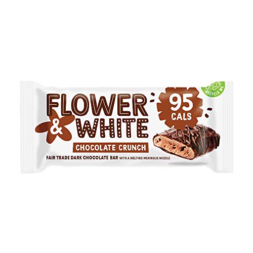 Flower & White - Chocolate Crunch Bar – Box mit 12 Stück – unter 100 Kalorien, für unterwegs, glutenfrei, vegetarisch von Flower & White