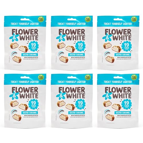 Flower & White - Gesalzene Karamellbisse – 6 Stück – unter 100 Kalorien, hergestellt zum Teilen, glutenfrei, vegetarisch. von Flower & White