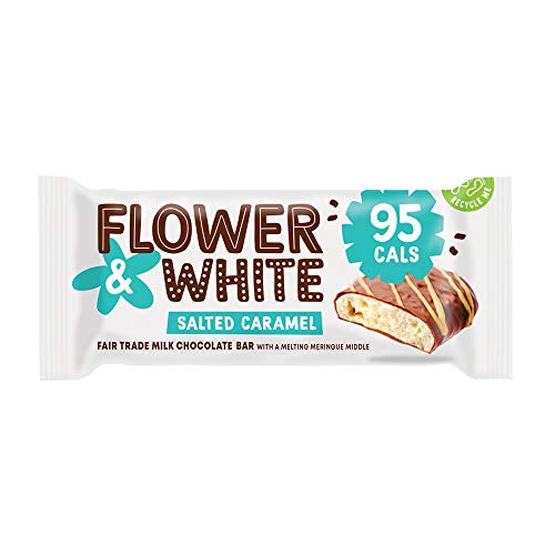 Flower & White - Salzed Caramel Bar - Box mit 12 Stück - unter 100 Kalorien, On-the-go Ready, glutenfrei, vegetarisch von Flower & White