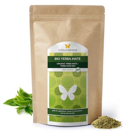 1kg BIO Yerba Mate Tee, Premium-Qualität, 95% hochwertigste, aromatische Blätter und 5% mildschmeckende Stängel, Ohne Staub und Krümel, Zertifizierte Bio-Qualität, Grün & ungeröstet (1000g) von Flügelschwinger