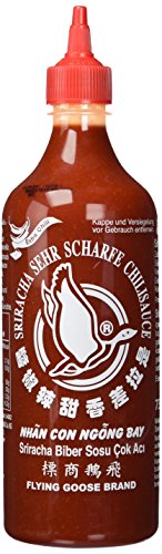 FLYING GOOSE Sriracha sehr scharfe Chilisauce, sehr scharf, rote Kappe, Würzsauce aus Thailand, 1 x 455 ml von Flying Goose