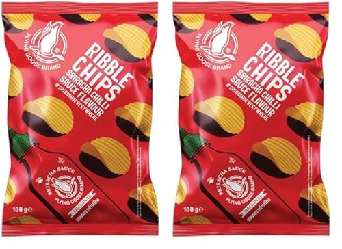 Flying Goose Ribble Chips Sriracha Chilli - Knusprig würzige Kartoffelchips mit dem Geschmack der thailändischen Sriracha Chilisauce - 1 x 100 g Einzelpackung (Packung mit 2) von Flying Goose