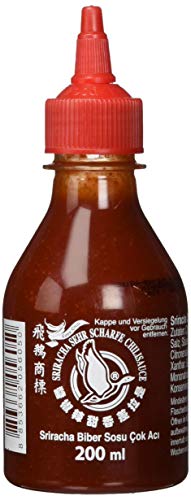 Sriracha sehr scharfe Chilisauce - sehr scharf, rote Kappe, Würzsauce aus Thailand, 1 x 200 ml von Flying Goose