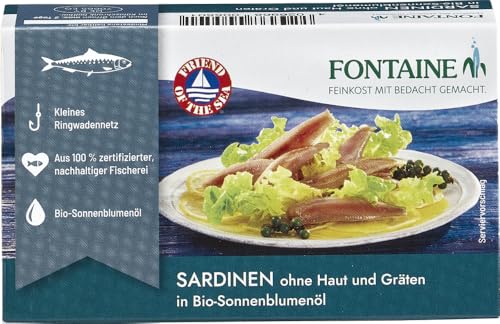 Sardinen ohne Haut u. Gräten in Bio-Sonnenblumenöl 6 x 125 gr von Fontaine