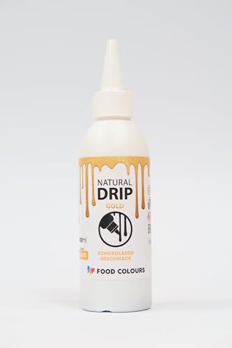 Food Colours Natural Drip GOLD 100 ml Eine erstarrende Glasur, die einen attraktiven Effekt von herabfallenden Tropfen zur Dekoration von Kuchen, Biskuits, Torten und Einzelportionen erzeugt von Food Colours