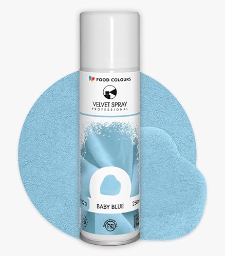 Food Colours Velvet Spray BABY BLUE 250 ml Lebensmittelfarbe, Wildlederstruktur, Dekorieren von Kuchen, Pralinen, Schokolade, Zuckermassen, Monoporzionen von Food Colours