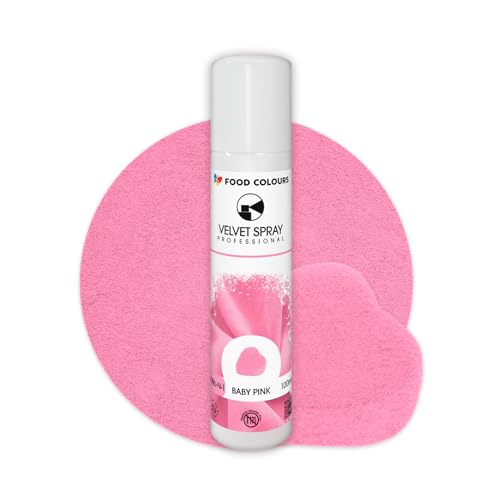 Food Colours Velvet Spray BABY PINK 100 ml Lebensmittelfarbe, Wildlederstruktur, Dekorieren von Kuchen, Pralinen, Schokolade, Zuckermassen, Monoporzionen von Food Colours