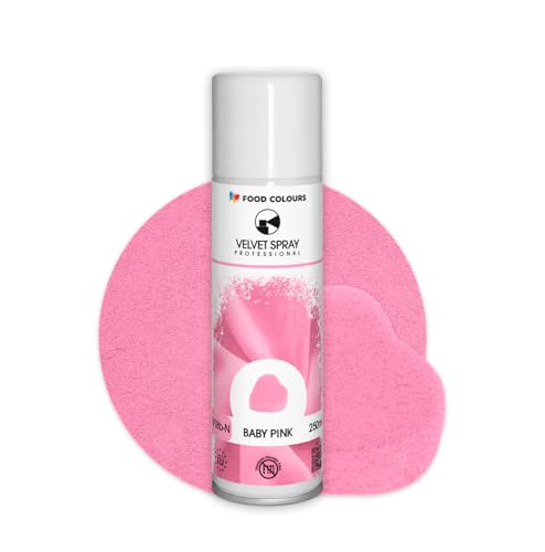 Food Colours Velvet Spray BABY PINK 250 ml Lebensmittelfarbe, Wildlederstruktur, Dekorieren von Kuchen, Pralinen, Schokolade, Zuckermassen, Monoporzionen von Food Colours