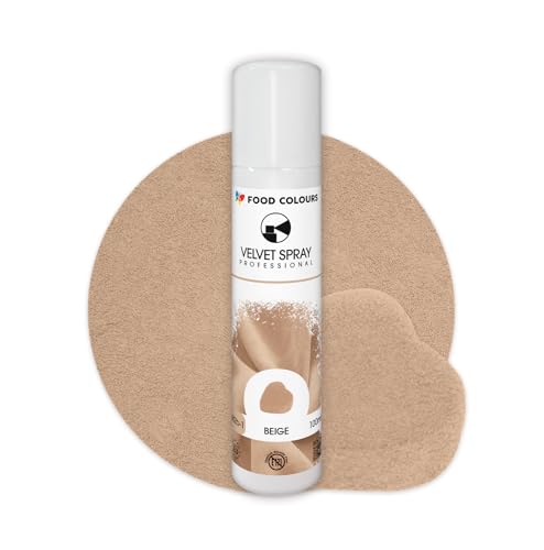 Food Colours Velvet Spray BEIGE 100ml Lebensmittelfarbe, Wildlederstruktur, Dekorieren von Kuchen, Pralinen, Schokolade, Zuckermassen, Monoporzionen von Food Colours