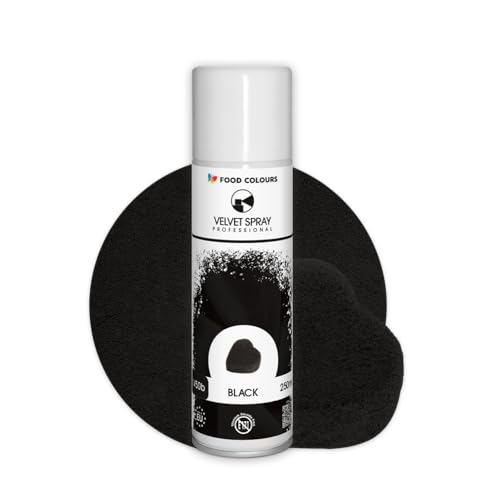 Food Colours Velvet Spray BLACK 250 ml Lebensmittelfarbe, Wildlederstruktur, Dekorieren von Kuchen, Pralinen, Schokolade, Zuckermassen, Monoporzionen von Food Colours