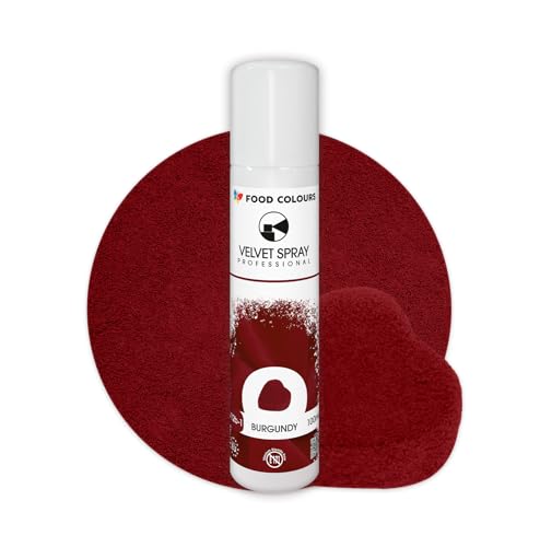 Food Colours Velvet Spray BURGUNDY 100 ml Lebensmittelfarbe, Wildlederstruktur, Dekorieren von Kuchen, Pralinen, Schokolade, Zuckermassen, Monoporzionen von Food Colours