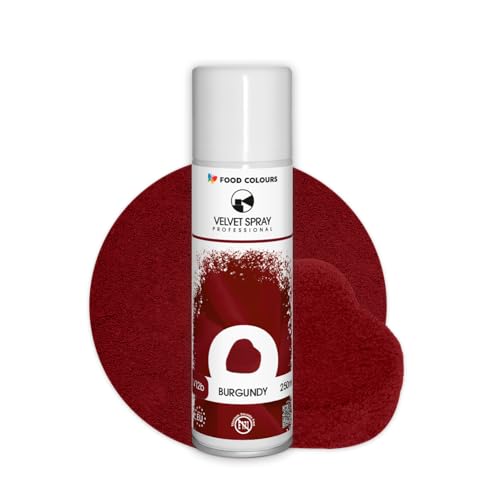 Food Colours Velvet Spray BURGUNDY 250 ml Lebensmittelfarbe, Wildlederstruktur, Dekorieren von Kuchen, Pralinen, Schokolade, Zuckermassen, Monoporzionen von Food Colours