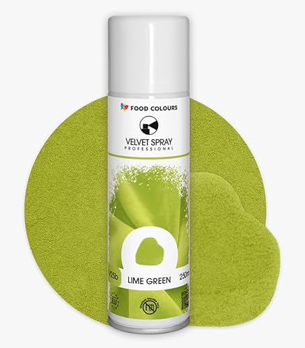 Food Colours Velvet Spray LIME GREEN 250 ml Lebensmittelfarbe, Wildlederstruktur, Dekorieren von Kuchen, Pralinen, Schokolade, Zuckermassen, Monoporzionen von Food Colours