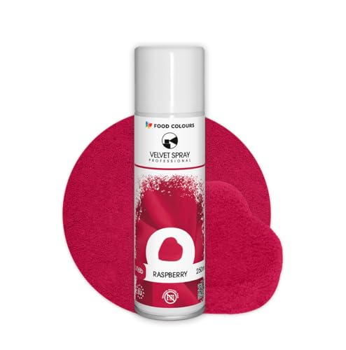 Food Colours Velvet Spray RASPBERRY 250 ml Lebensmittelfarbe, Wildlederstruktur, Dekorieren von Kuchen, Pralinen, Schokolade, Zuckermassen, Monoporzionen von Food Colours