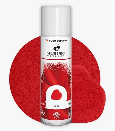 Food Colours Velvet Spray RED 250 ml Lebensmittelfarbe, Wildlederstruktur, Dekorieren von Kuchen, Pralinen, Schokolade, Zuckermassen, Monoporzionen von Food Colours