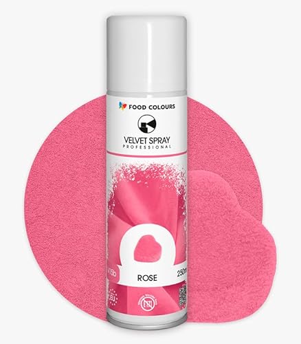 Food Colours Velvet Spray ROSE 250 ml Lebensmittelfarbe, Wildlederstruktur, Dekorieren von Kuchen, Pralinen, Schokolade, Zuckermassen, Monoporzionen von Food Colours