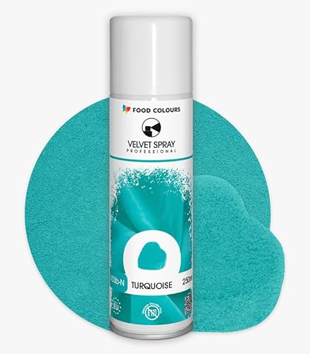 Food Colours Velvet Spray TURQUOISE 250 ml Lebensmittelfarbe, Wildlederstruktur, Dekorieren von Kuchen, Pralinen, Schokolade, Zuckermassen, Monoporzionen von Food Colours