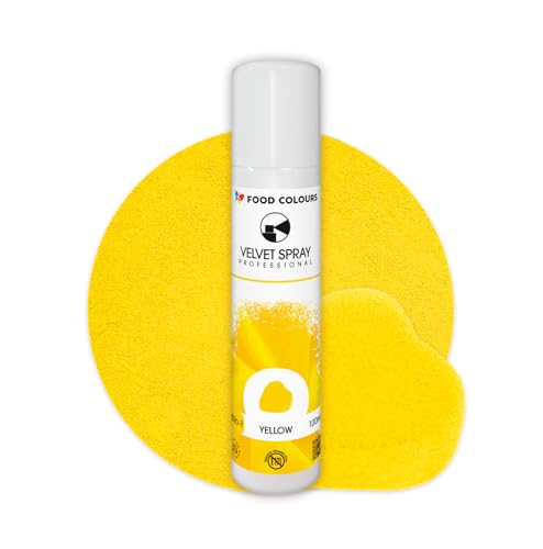 Food Colours Velvet Spray YELLOW 100 ml Lebensmittelfarbe, Wildlederstruktur, Dekorieren von Kuchen, Pralinen, Schokolade, Zuckermassen, Monoporzionen von Food Colours