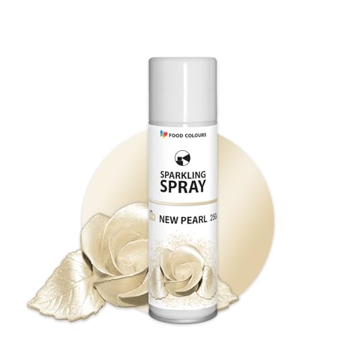 Lebensmittelfarbspray NEW PEARL 250ML Dekorative Lebensmittelfarbe mit metallischem Effekt, Glitzerüberzug, Dekoration für Kuchen, Schokolade, Pralinen, Zuckerpaste, Tortenoberfläche von Food Colours