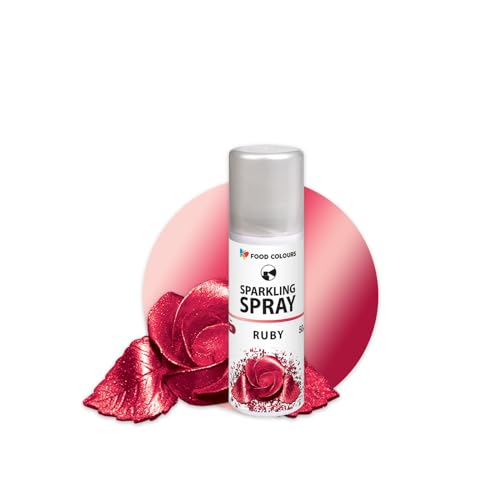 Lebensmittelfarbspray RUBY 50ML Dekorative Lebensmittelfarbe mit metallischem Effekt, Glitzerüberzug, Dekoration für Kuchen, Schokolade, Pralinen, Zuckerpaste, Tortenoberfläche von Food Colours