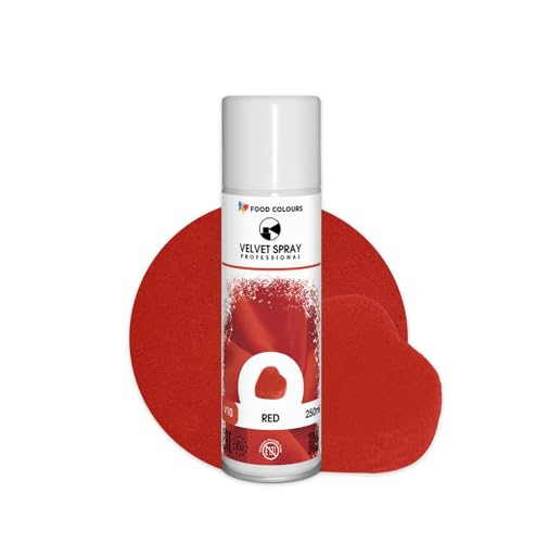 Food Colours Velvet Spray RED 250 ml Lebensmittelfarbe, Wildlederstruktur, Dekorieren von Kuchen, Pralinen, Schokolade, Zuckermassen, Monoporzionen von Food Colours