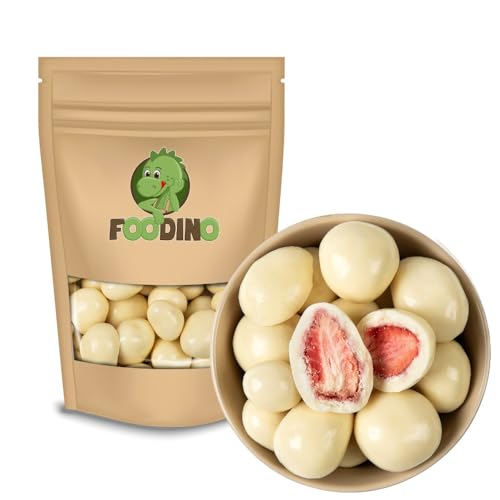 Erdbeeren gefriergetrocknet 1kg umhüllt mit weißer Schokolade fruchtig & süß Erdbeeren mit feinem Joghurtgeschmack gentechnikfrei Ideal zum Snacken & Verschenken - Foodino(1kg-5kg) (1 kg) von Foodino