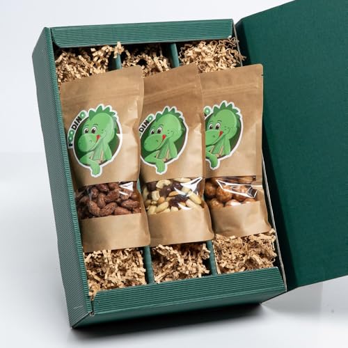 Geschenkboxen zu Weihnachten als Nussbox, Schokobox oder Mixbox (Grün mit Satinschleife, Mix-Box) von Foodino