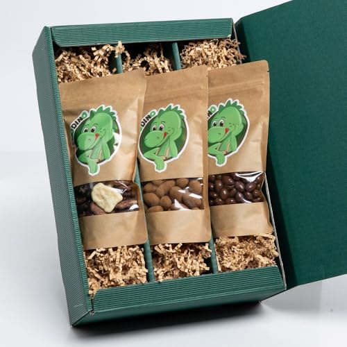 Geschenkboxen zu Weihnachten als Nussbox, Schokobox oder Mixbox (Grün mit Satinschleife, Schoko-Box) von Foodino