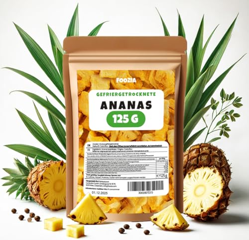 Ananas gefriergetrocknet 125g große Stücke, Gefriergetrocknete Früchte Ohne Zusätze 100% Pur - Natürliche Trockenfrüchte - Getrocknete Ananas Trockenobst von Foozia von Foozia