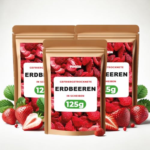 Erdbeeren Gefriergetrocknet 125g - Scheiben, Natürliche Getrocknete Erdbeeren Ohne Zusätze - Gefriergetrocknete Früchte Snack - Gefriergetrocknete Erdbeeren Trockenfrüchte von Foozia (4x 250g) von Foozia