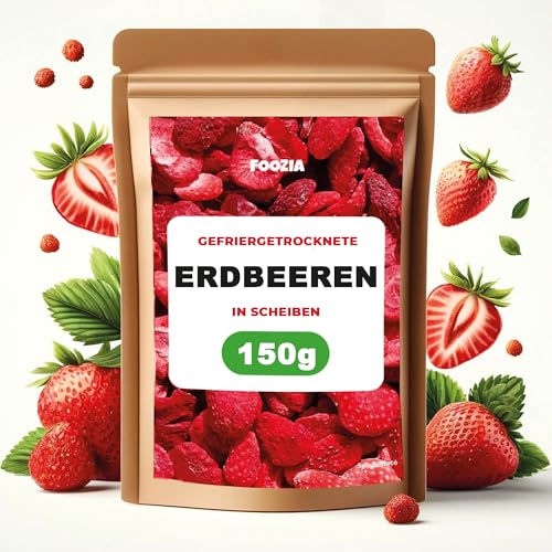 Erdbeeren gefriergetrocknet 150g Scheiben, Natürliche Getrocknete Erdbeeren Ohne Zusätze 100% Pur - Gefriergetrocknete Früchte Snack - Gefriergetrocknete Erdbeeren Trockenfrüchte von Foozia von Foozia