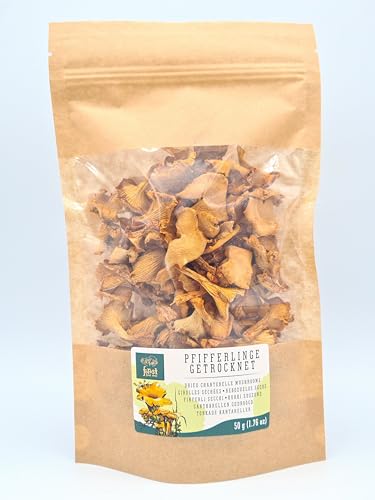 Forest Food Shop Pfifferlinge Getrocknet 50g – Handverlesen aus Wildwäldern, Luftgetrocknete Pilze, Bezogen von einem kleinen Familienunternehmen, Ideal zum Kochen und für Gourmet-Rezepte. von Forest Food Shop