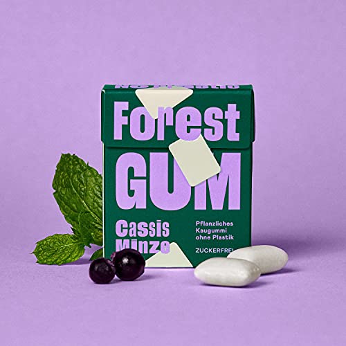 FOREST GUM Cassis Minze | Plastikfreies Kaugummi mit Cassis Minze Geschmack | Pflanzliche Zutaten | ohne Zucker | Vegan | 9 x 20 Gramm von Forest Gum